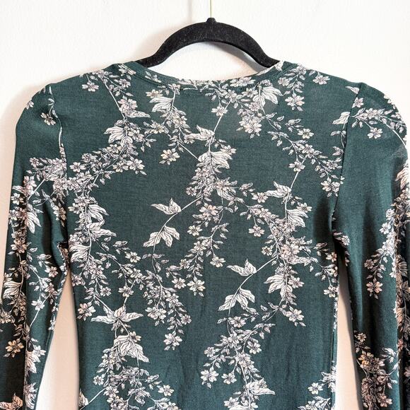 BCBGMAXAZRIA Semi-Sheer Floral Long Sleeve Top Spruce Combo Green Size XXS NWT - Picture 8 of 13